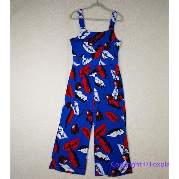 New! Express Blue Print tropical Jumpsuit, women's size L - Picture 2 of 12